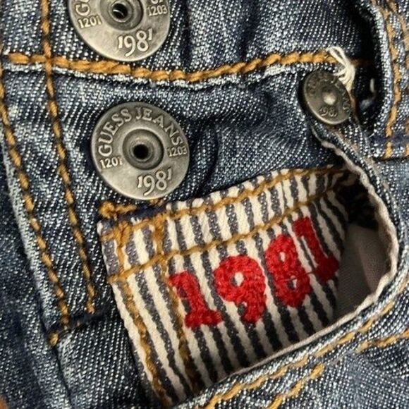 Vintage 1981s Guess Blue Denim Embroidered Overalls Baby Size 12M - Picture 4 of 15